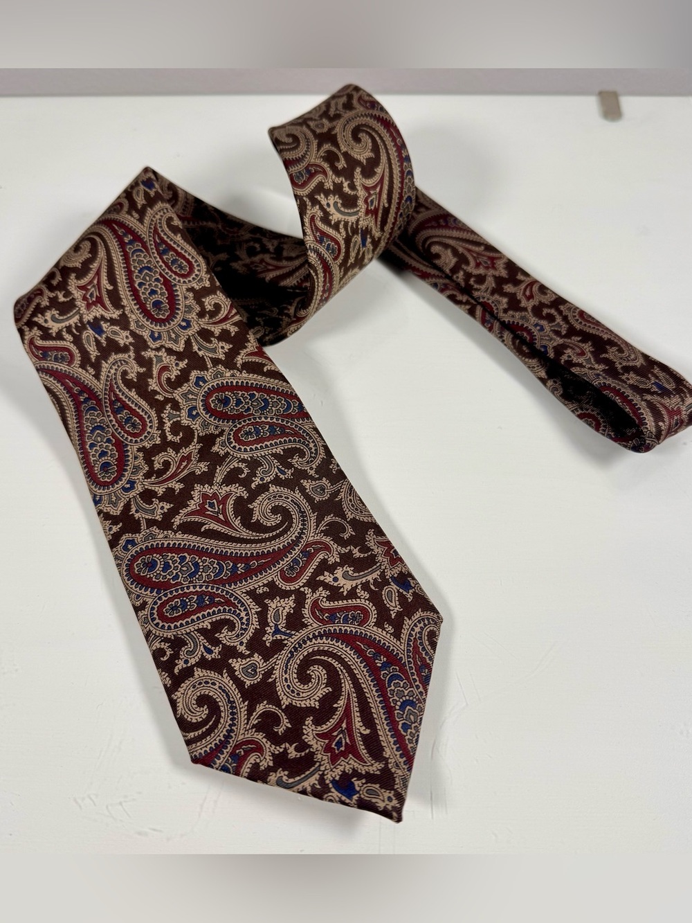 VTG Christian Dior Monsieur Silk Neck Tie Brown Burgundy Beige Paisley Italy